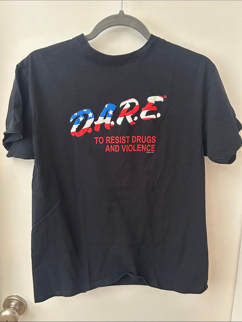 D.A.R.E. Graphic Tee - Black with American Flag design